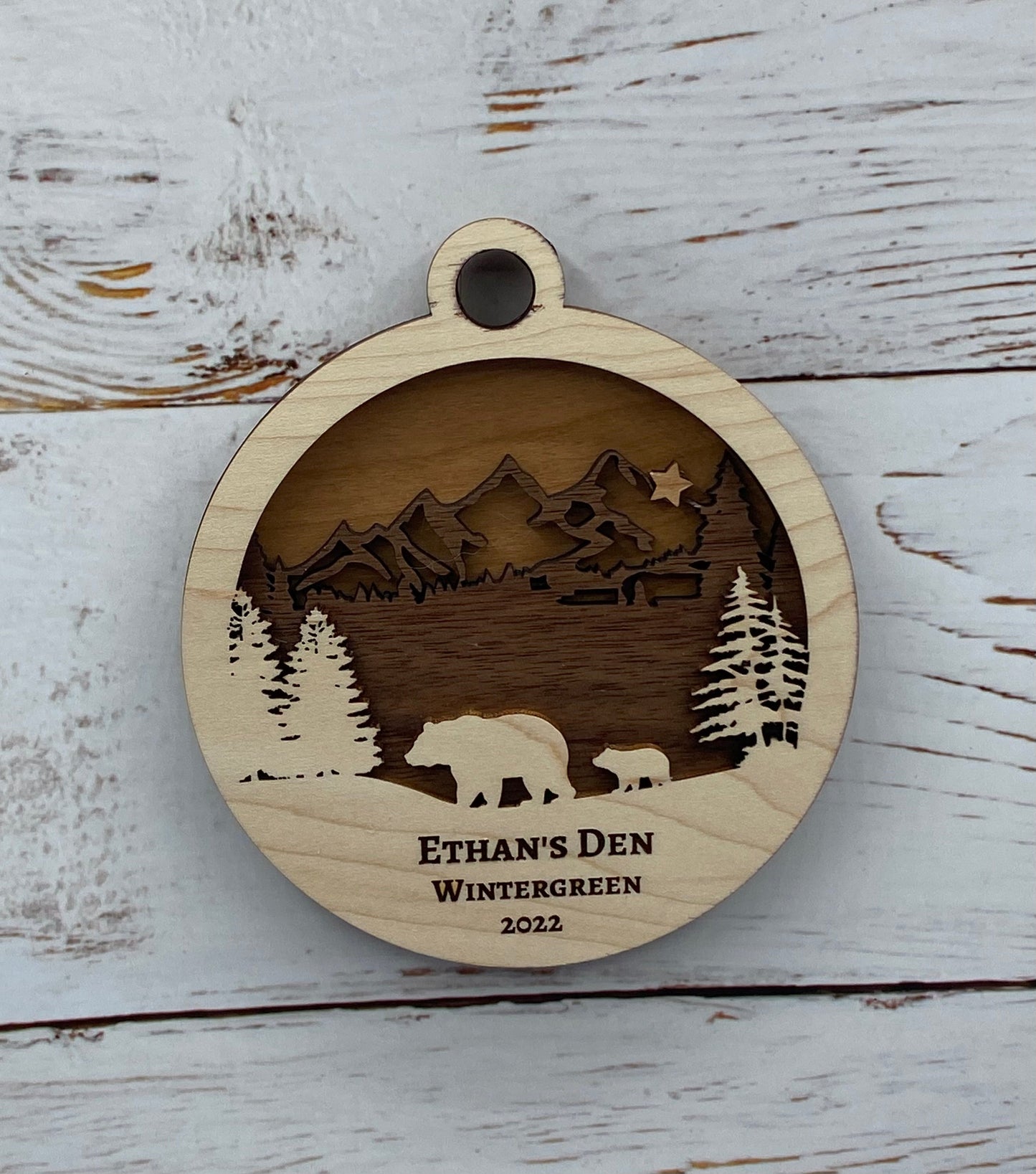 Customized Branded Airbnb VRBO STR Host Items Mama Bear and Cub in the Forest Ornament