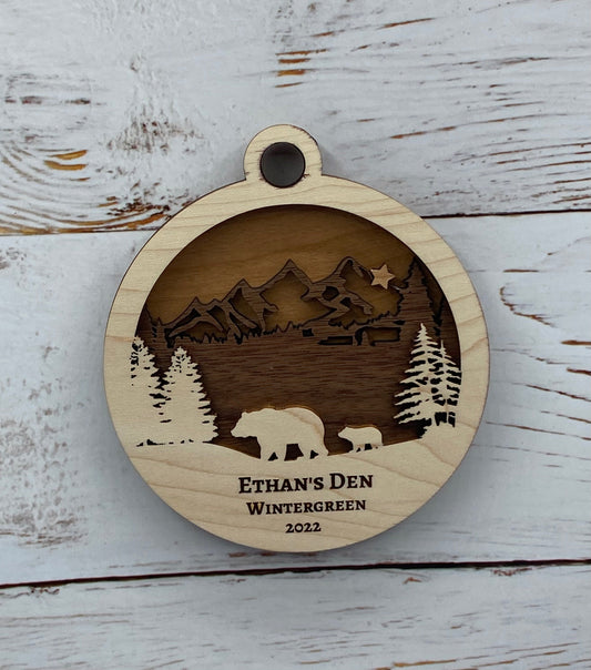 Customized Branded Airbnb VRBO STR Host Items Mama Bear and Cub in the Forest Ornament