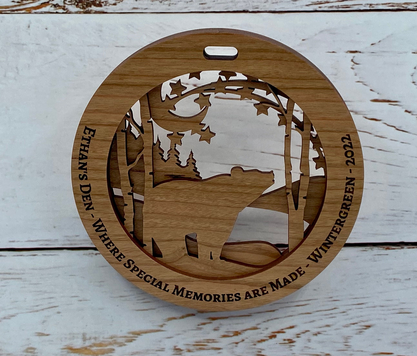 Customized Branded Airbnb VRBO STR Host Items Bear under the Stars and Moon Ornament