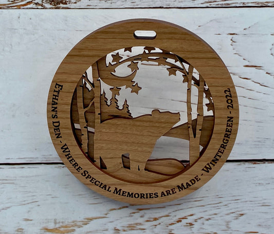 Customized Branded Airbnb VRBO STR Host Items Bear under the Stars and Moon Ornament