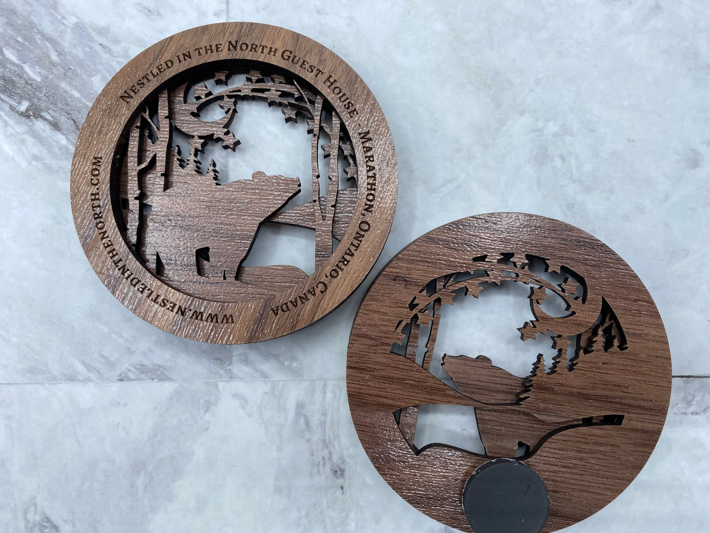 Set of 10 Personalized Bear Under the Stars and Moon Ornaments or Magnets