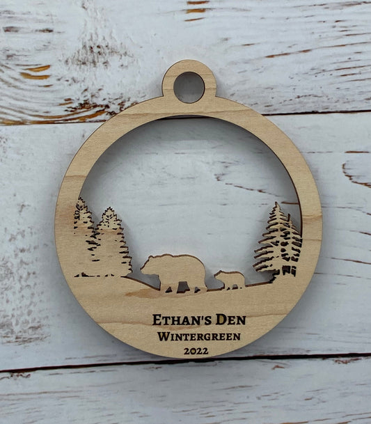 Customized Branded Airbnb VRBO STR Host Items Mama Bear and Cub in the Forest Ornament