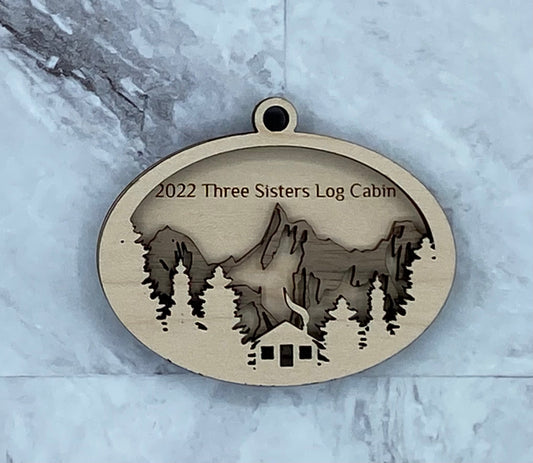 Customized Branded Airbnb VRBO STR Host Items Cabin in the Forest and Mountains Ornament