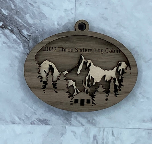 Customized Branded Airbnb VRBO STR Host Items Cabin in the Forest and Mountains Ornament