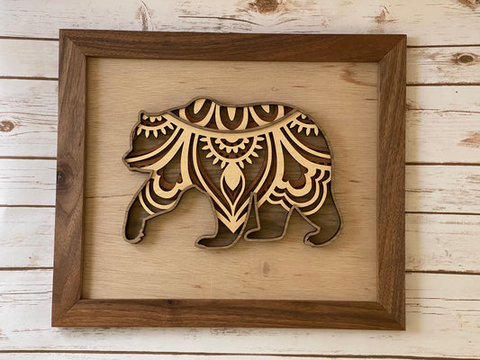 "Curious Bear" Mandala Art Wall Decor
