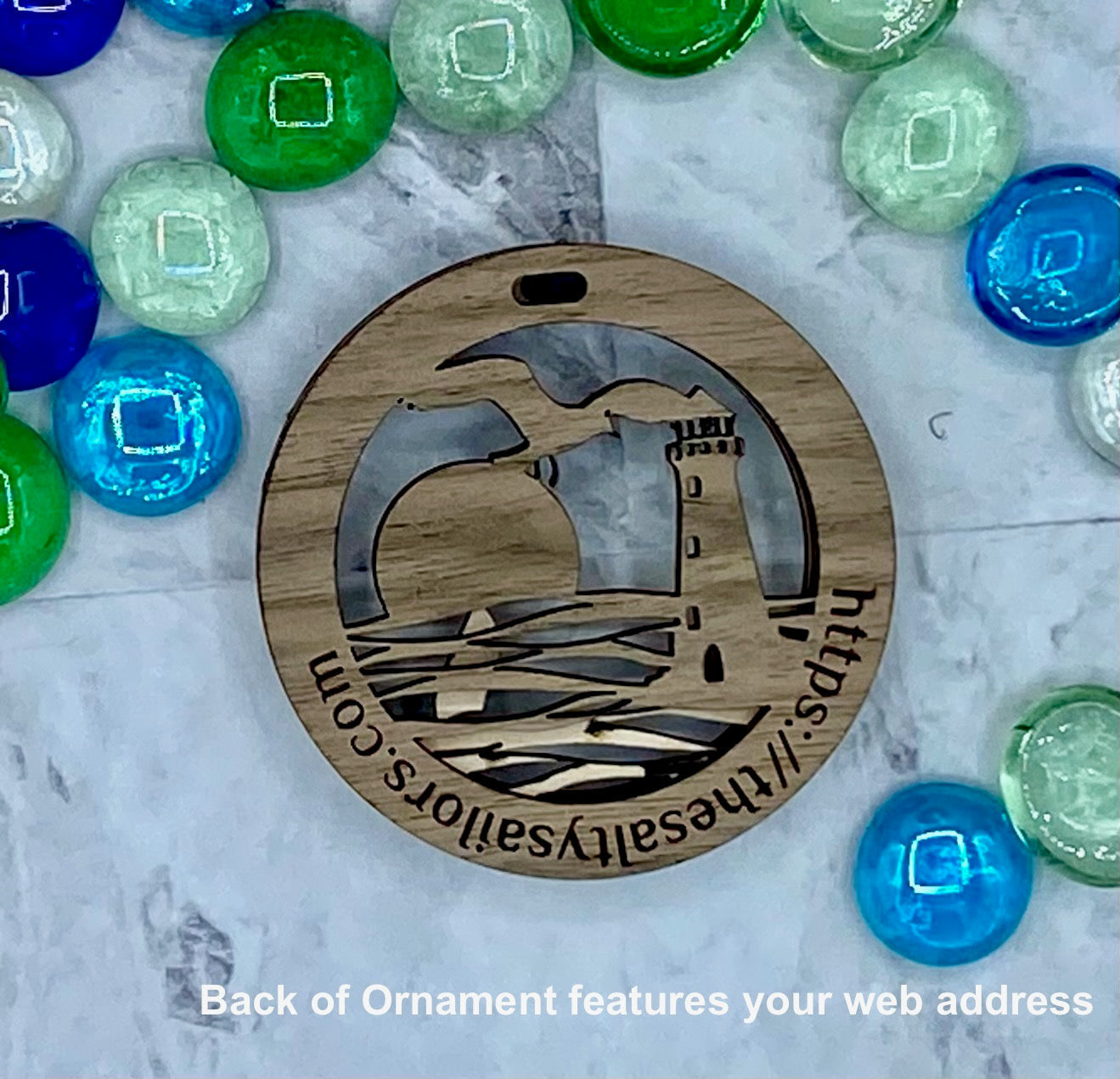 Starter Set of 5 Personalized Lighthouse (Style 3) Ornaments or Magnets