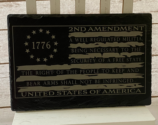 Nostalgic 1776 Betsy Ross "Tattered" Flag with 2nd Amendment Engraved on Slate