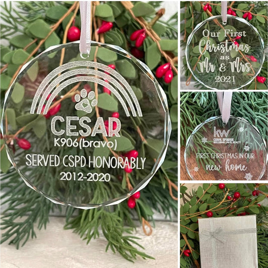 Beautiful 3" Beveled Personalized Crystal Ornament