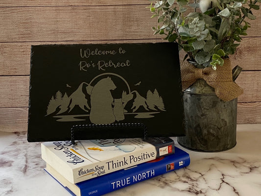 Personalized Mama Bear and Cub in the Mountains slate sign