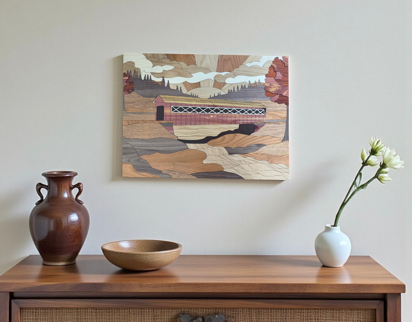 The Bridge of Time - Covered Bridge Wood Inlay
