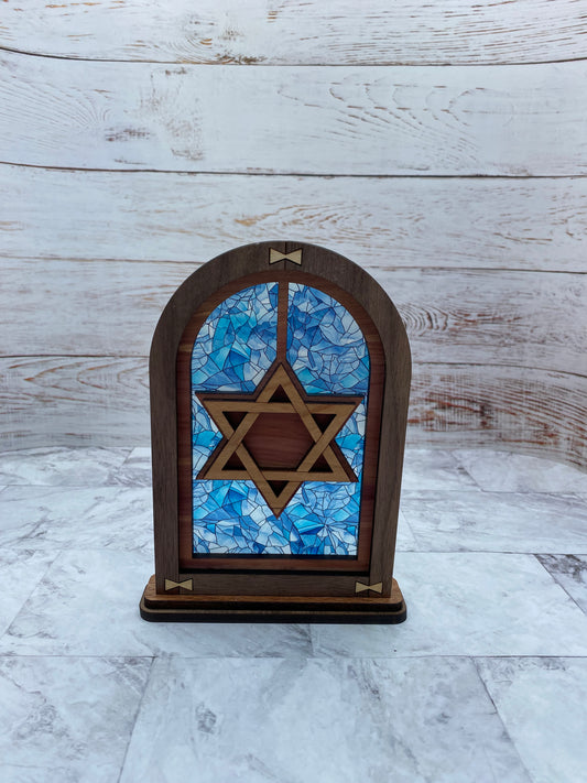 Blue Stained Glass Star of David Mantle Arch