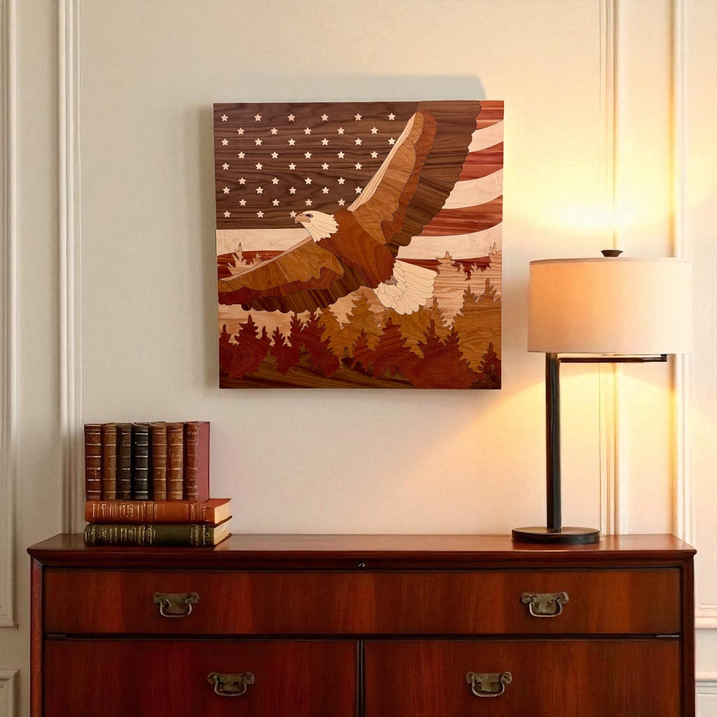 Freedom – Bald Eagle American Flag Wood Inlay Wall Art