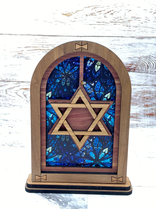 Snowflake Stained Glass Star of David Mantle Arch