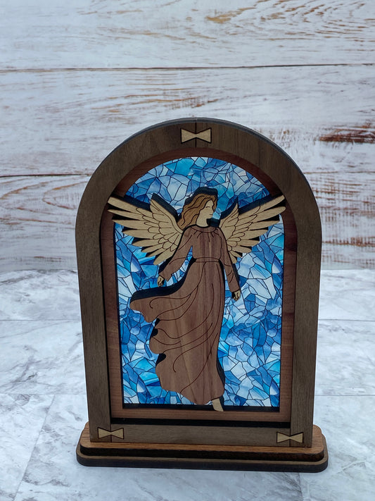 Blue Stained Glass Angel Mantle Arch