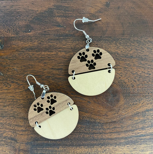 Walnut and Maple Pawprint earrings