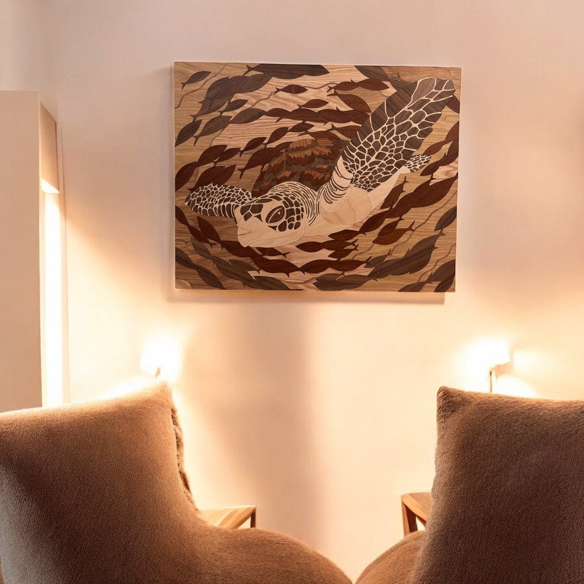 Sea Turtle Inlay Currents of Life – Sea Turtle Wood Inlay Wall Art – CrabtreeFalls Designs
