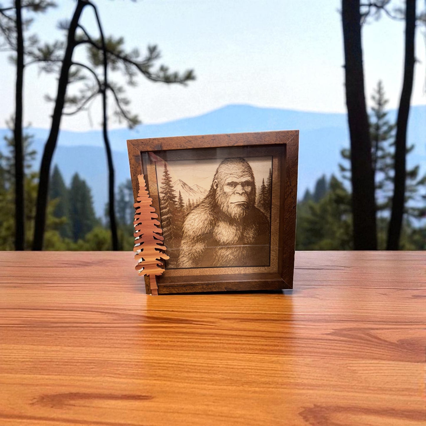 Portrait of a Legend - Bigfoot in the Pines Shadowbox Art