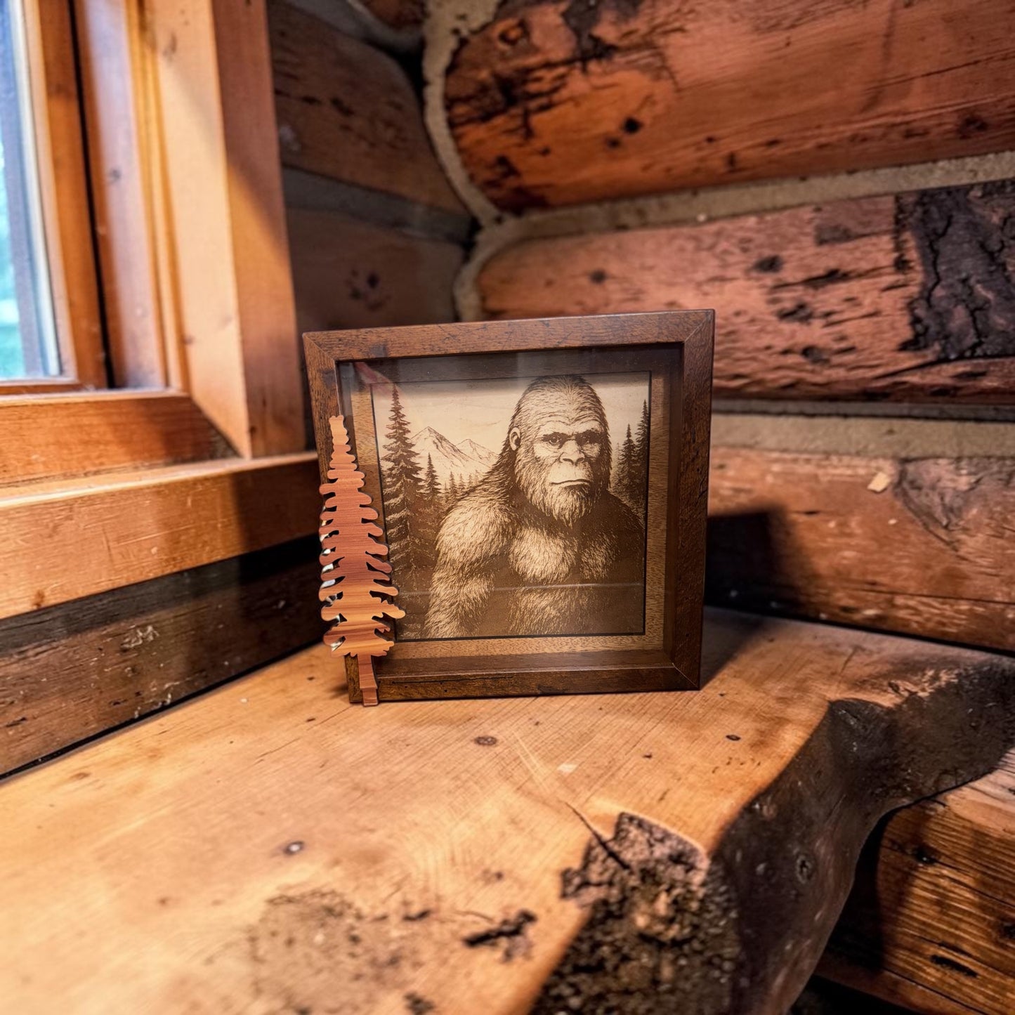 Portrait of a Legend - Bigfoot in the Pines Shadowbox Art