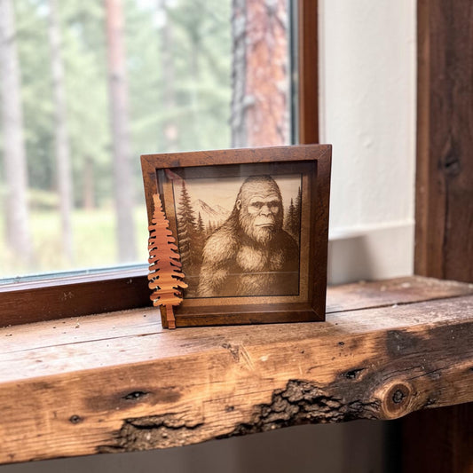 Portrait of a Legend - Bigfoot in the Pines Shadowbox Art