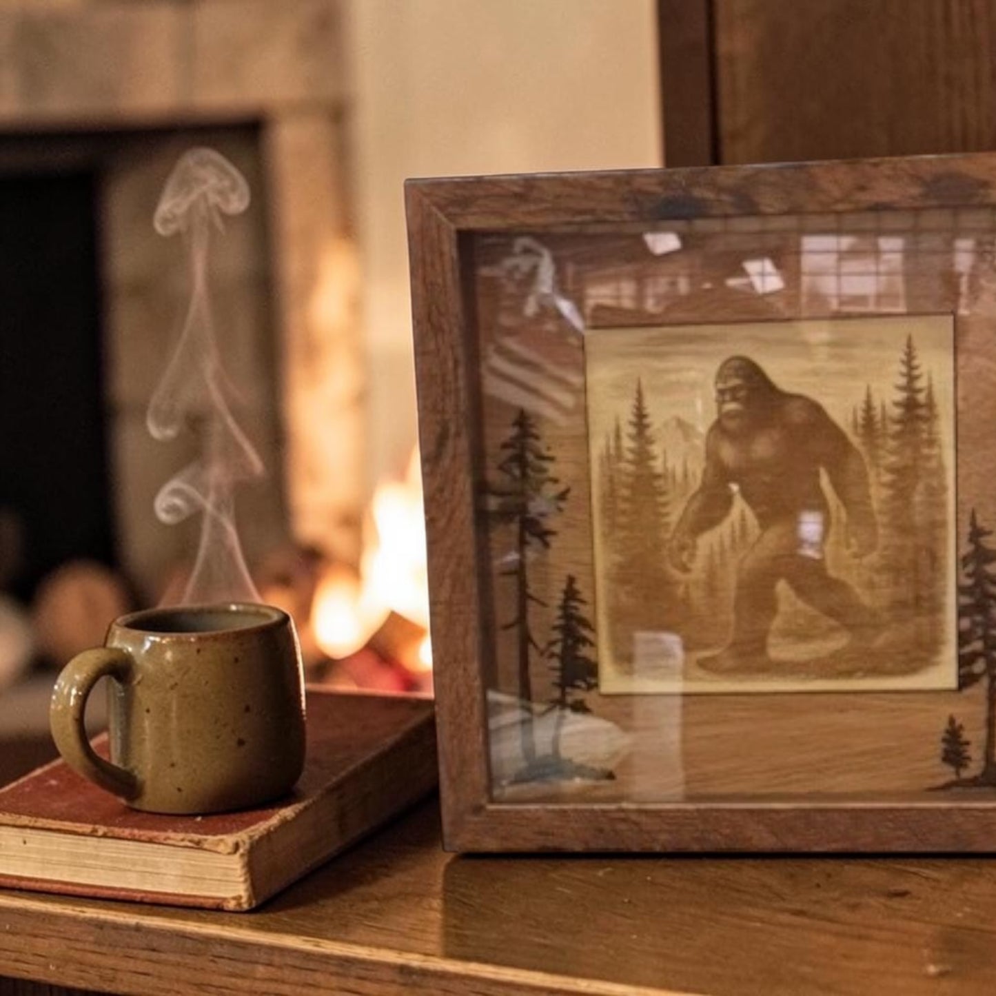 Wandering the Pines - Bigfoot on the Move Shadowbox Art