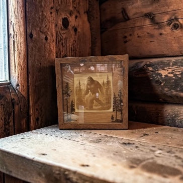 Wandering the Pines - Bigfoot on the Move Shadowbox Art