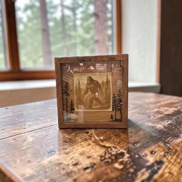 Wandering the Pines - Bigfoot on the Move Shadowbox Art