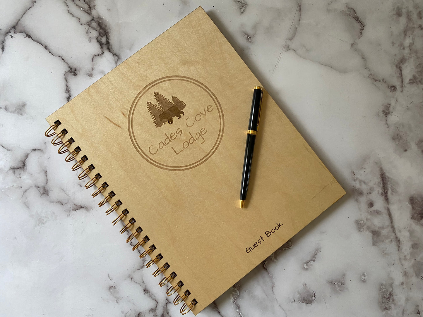 Branded 8.5" x 11" Airbnb, VRBO, STR Guest Book with Maple Cover and Backing
