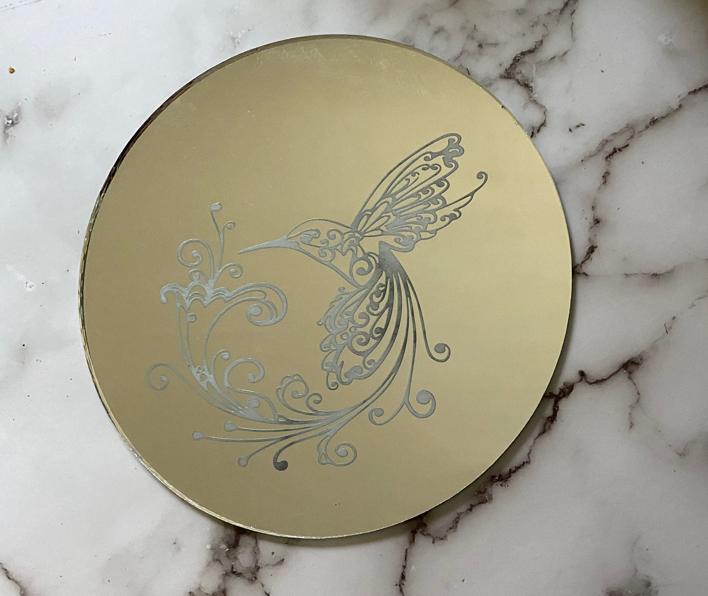 Engraved Hummingbird Mirror
