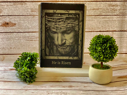 He is Risen Portrait of Christ on Slate