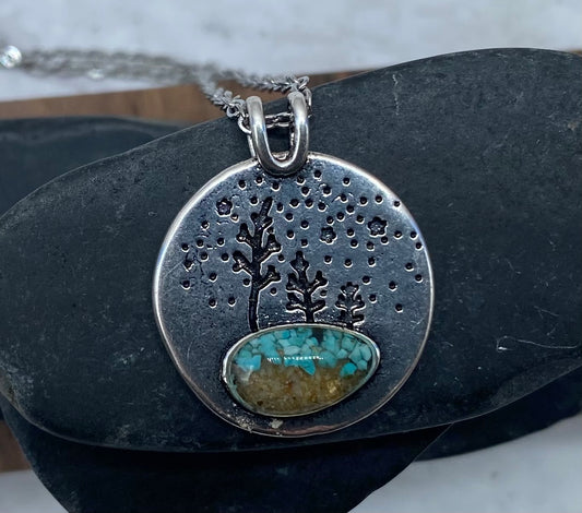 Starry Night Turquoise Sand Tree Necklace