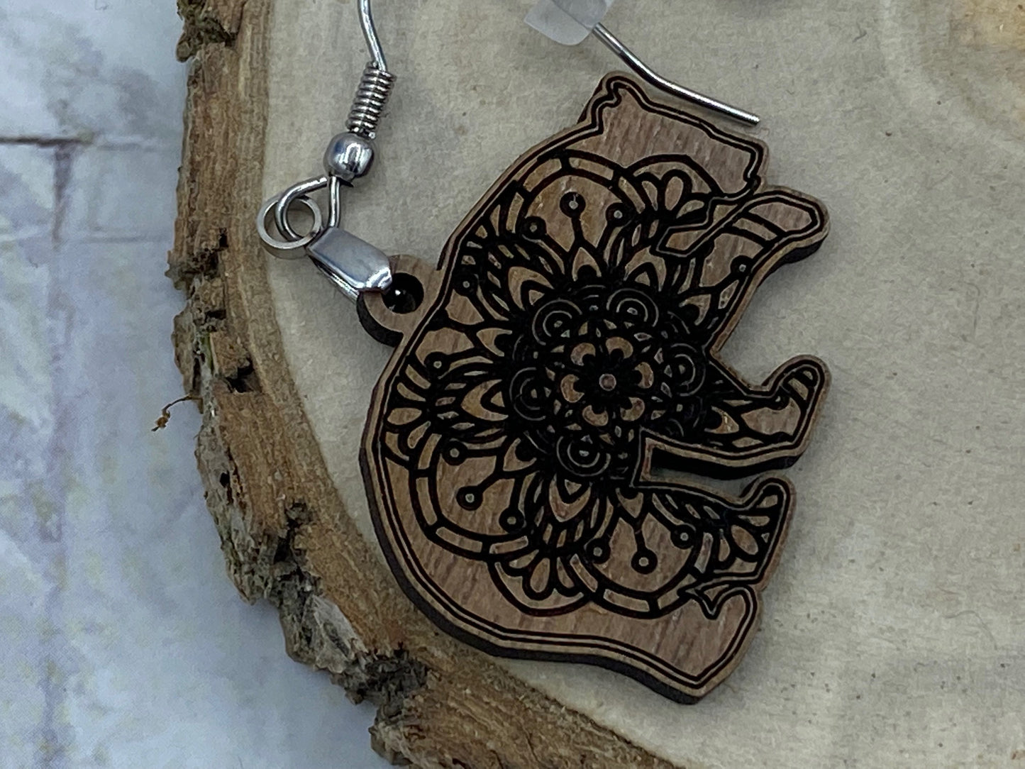 Walnut Mandala Bear earrings