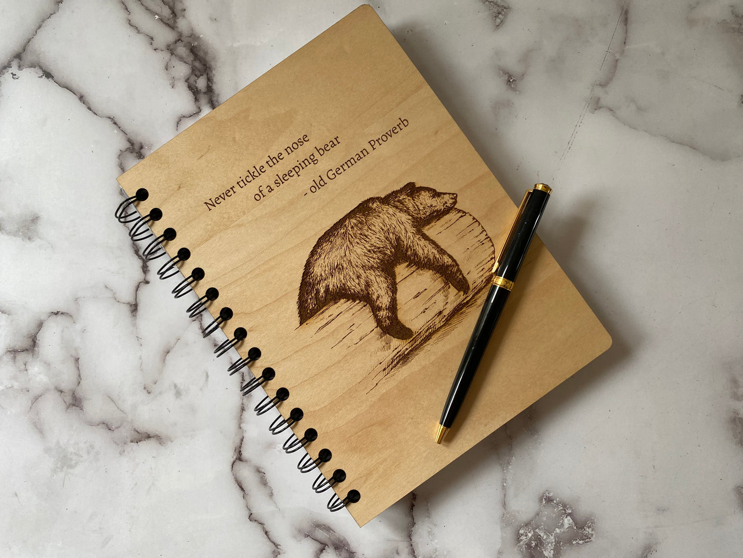 Engraved "Sleepy Bear" on a Log Maple Wood Journal