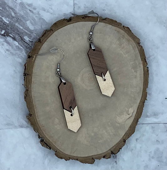 Walnut and Maple Hinged Drop Geometric Earrings