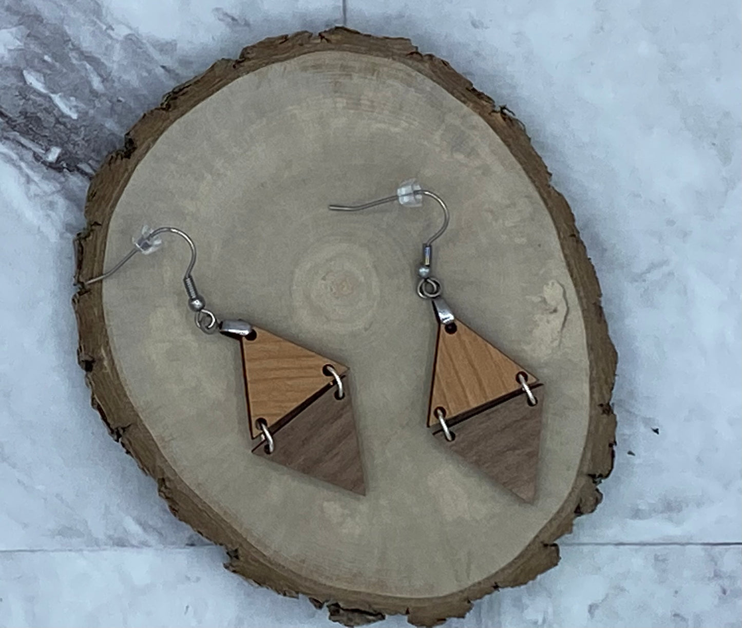 Cherry and Walnut Hinged Diamond-shaped Drop Earrings