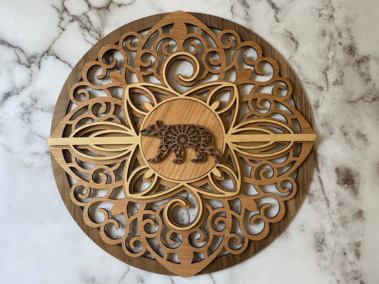 Filigree Wall Art with Mandala Walking Bear