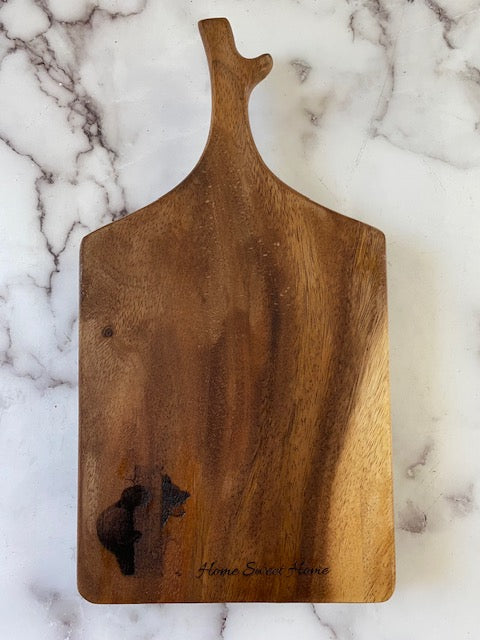Bear Cub Climbing a Tree Walnut Paddle Charcuterie Board with Branch-shaped handle