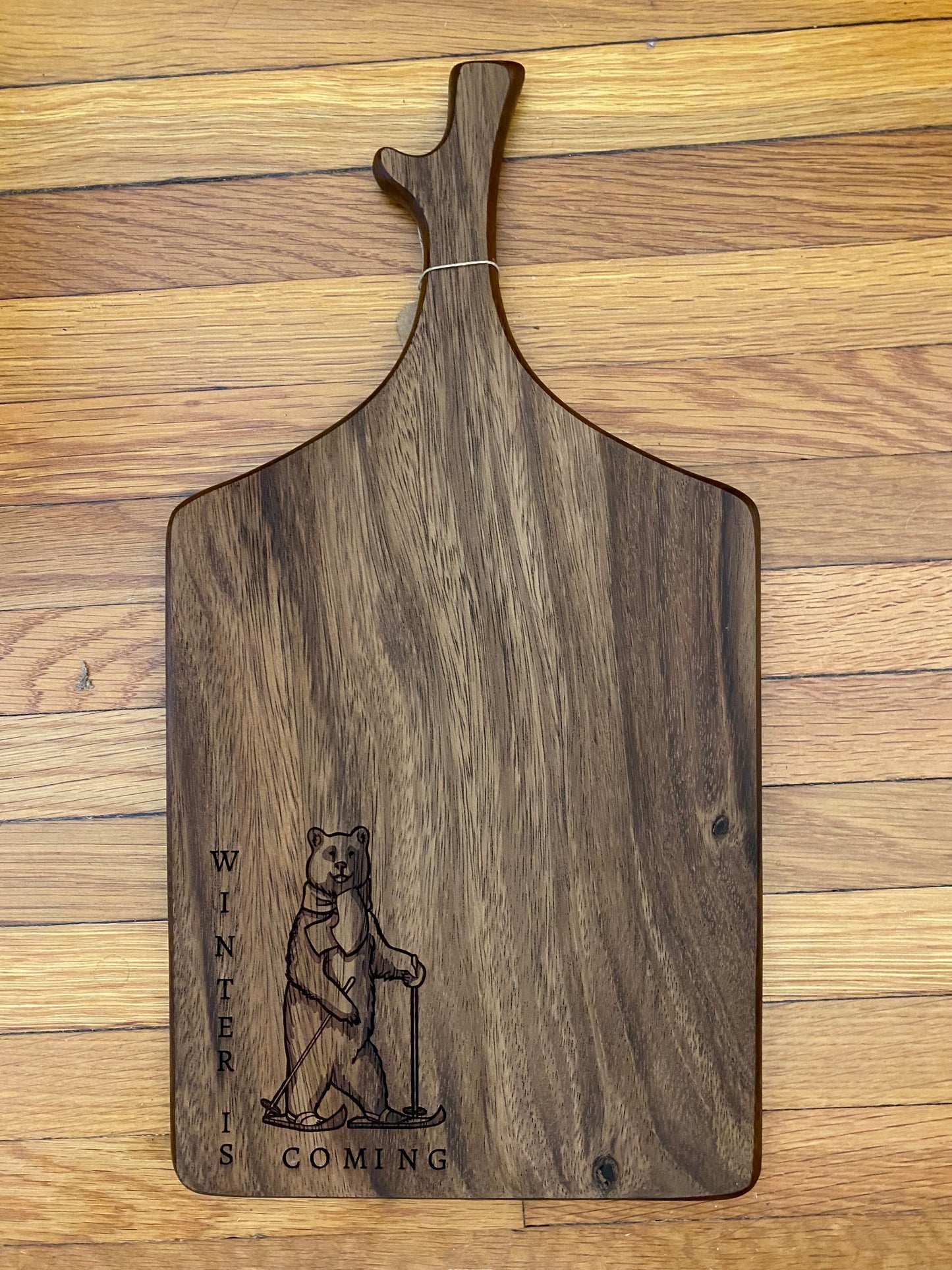 Bear Skiing Walnut Paddle Charcuterie Board with Branch-shaped handle