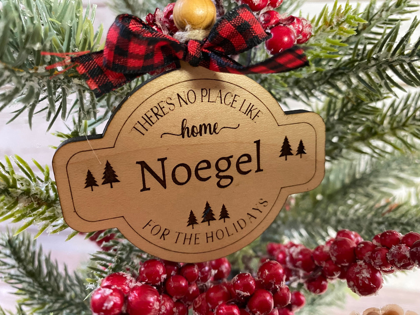 Personalized "There's No Place Like Home for the Holidays" Ornament with pine trees