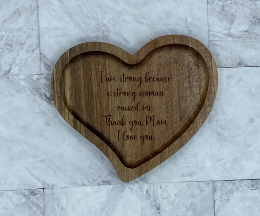 Engraved Acacia Heart Tray
