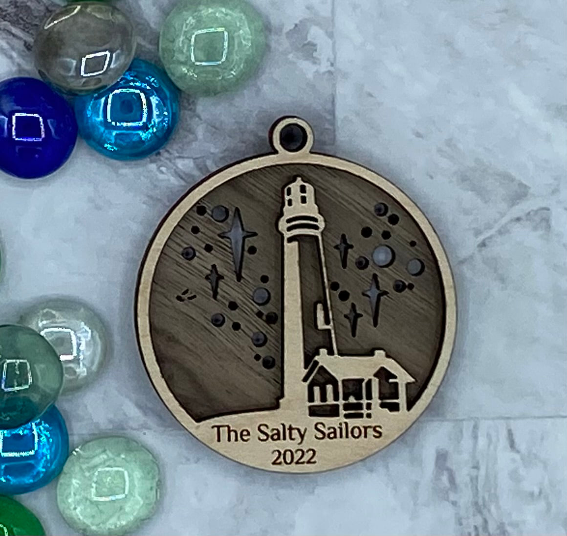 Customized Branded Airbnb VRBO STR Host Items - Lighthouse on a Starry Night ornament