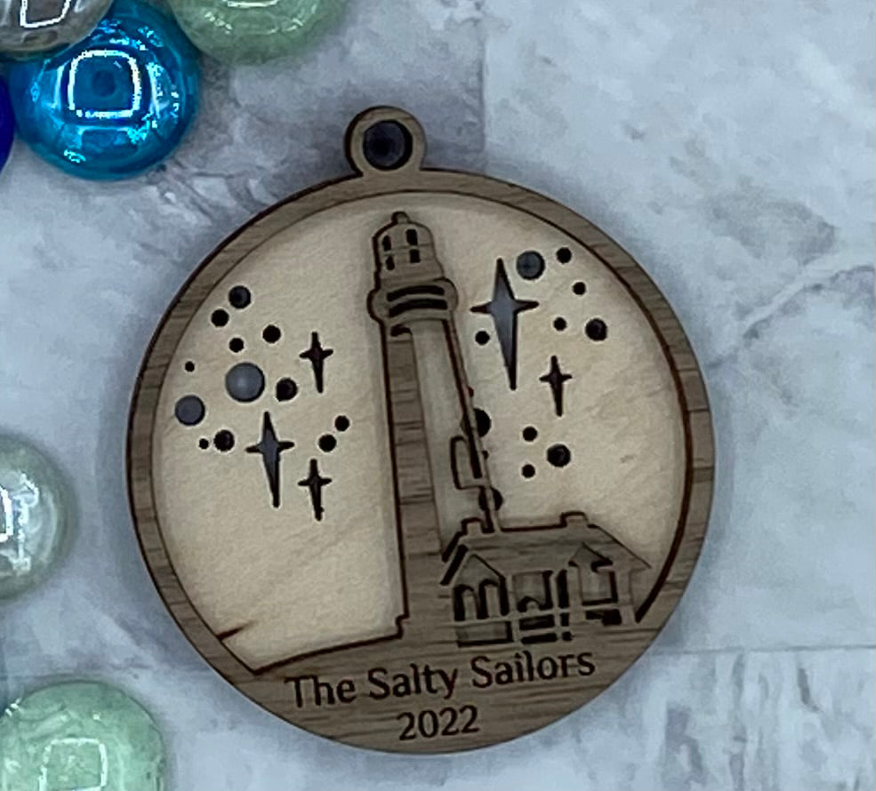 Customized Branded Airbnb VRBO STR Host Items - Lighthouse on a Starry Night Ornament