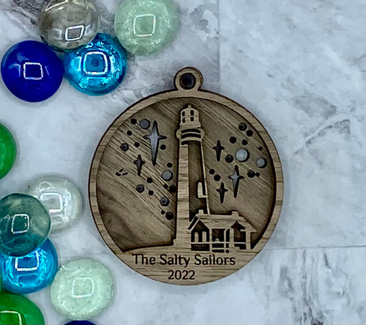 Customized Branded Airbnb VRBO STR Host Items - Lighthouse on a Starry Night Ornament