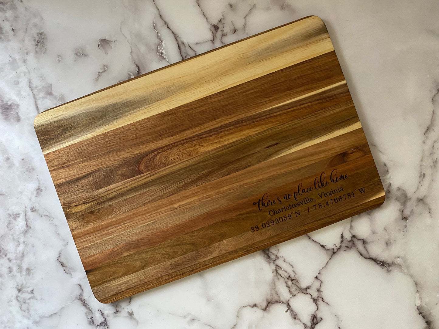 Personalized "There's No Place Like Home" Charcuterie Board with City, State and Coordinates