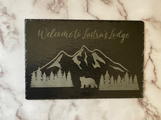 Personalized Bear in the Mountains slate sign
