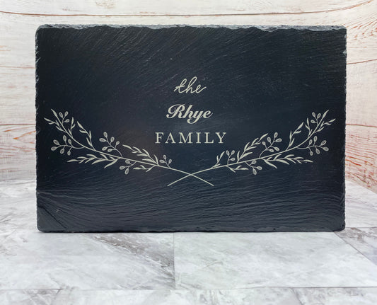 Beautiful Personalized Slate Family Name Sign with Flowers