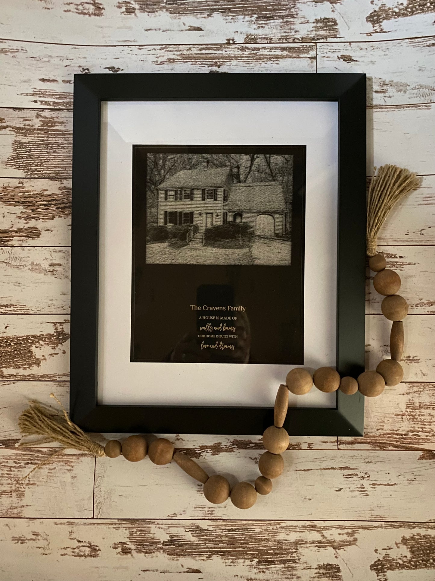 "A House is Made of Walls and Beams, Our Home is Built with Love and Dreams".  Further customize this keepsake gift with the family name or the name of the home.