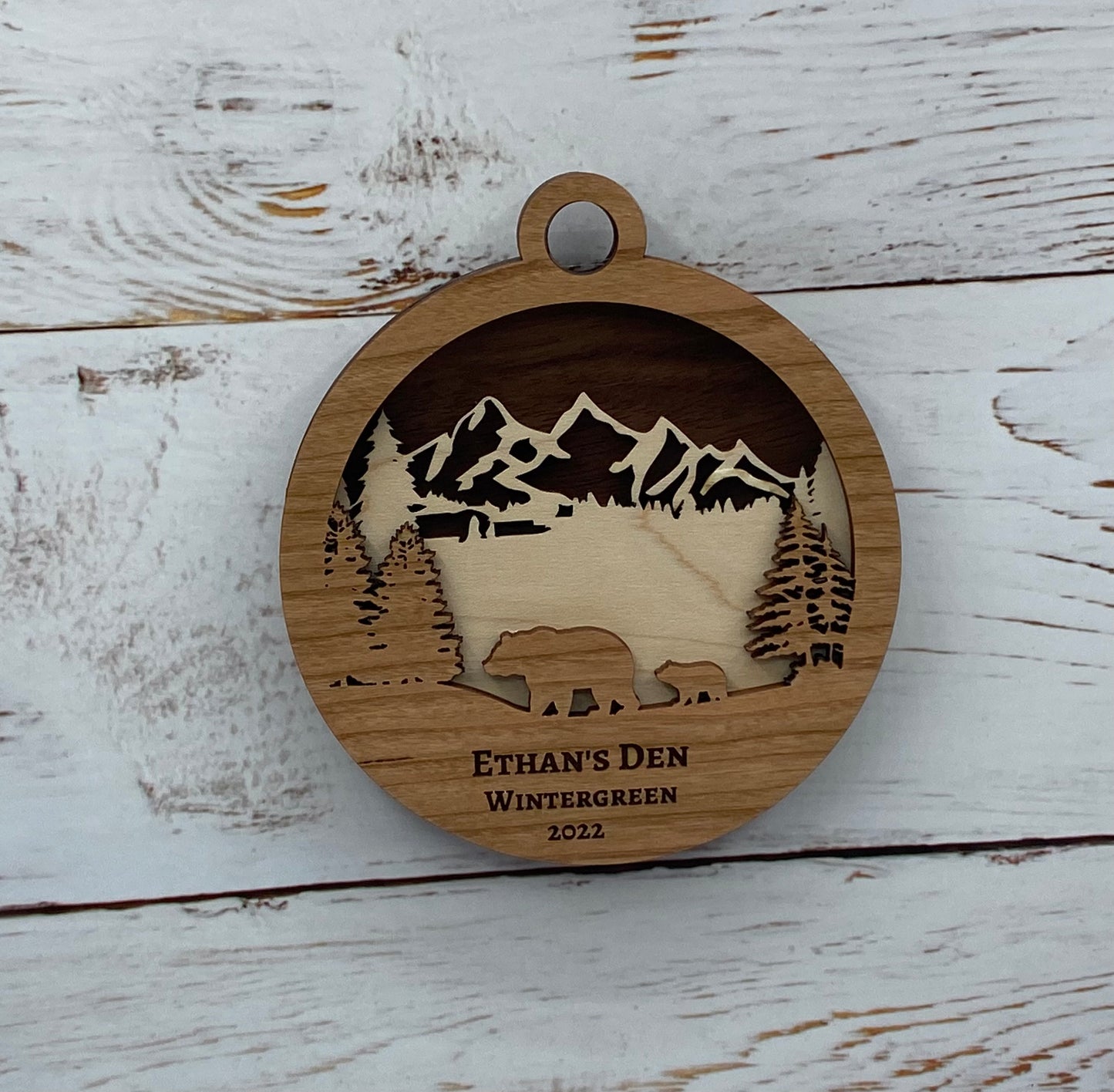 Set of 10 Personalized Mama Bear and Cub Walking through the Forest and Mountains (Style 1) Ornaments or Magnets