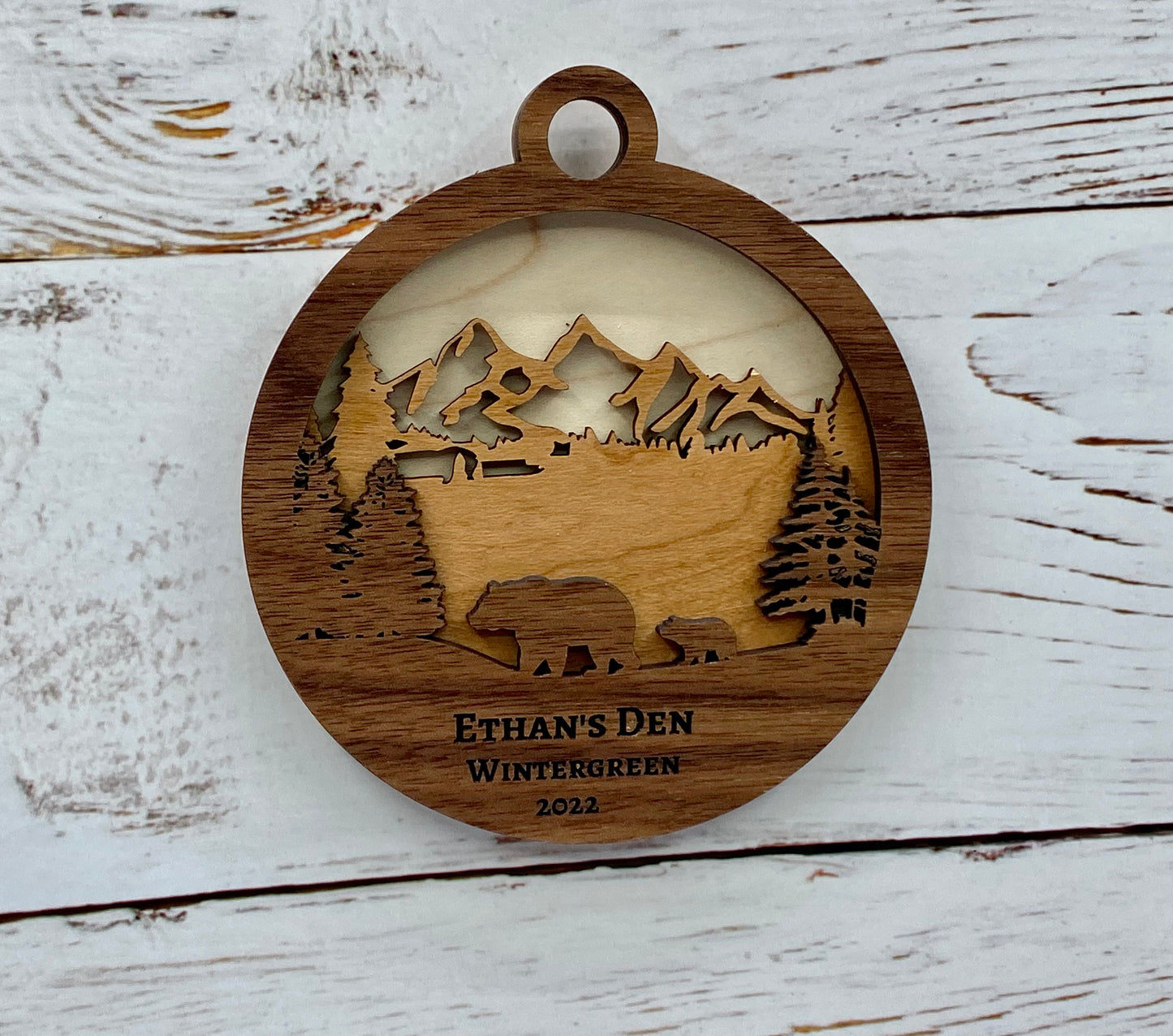 Customized Branded Airbnb VRBO STR Host Items Mama Bear and Cub in the Forest Ornament