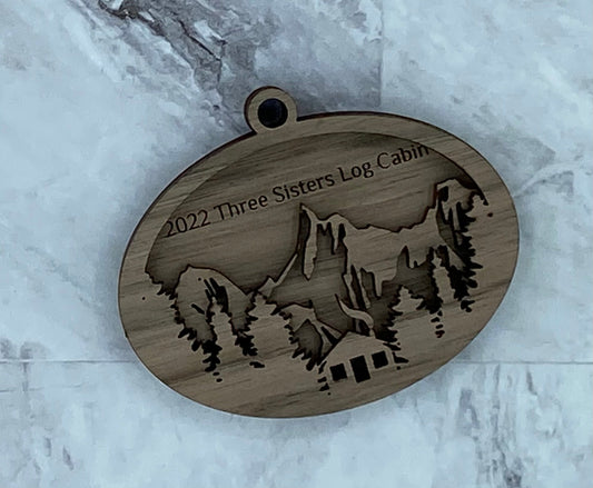 Branded Airbnb VRBO STR Host items cabin in the woods and mountains ornament
