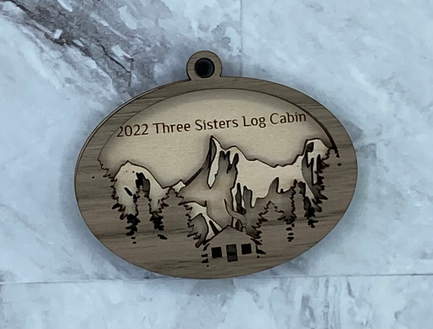 Customized Branded Airbnb VRBO STR Host Items Cabin in the Woods and Mountains ornament